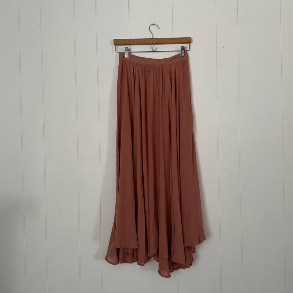 Vintage 70s Bonnie Strauss Elegant Flowing Pink Maxi Skirt
